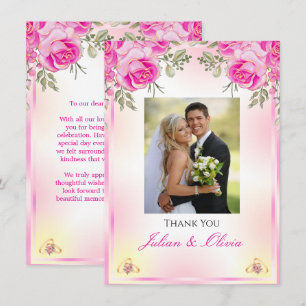 Carte de remerciement de mariage rose et or vibran