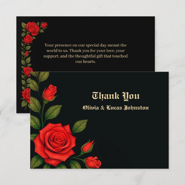 Carte de remerciement de mariage Rose Gothic Flat (Devant / Derrière)