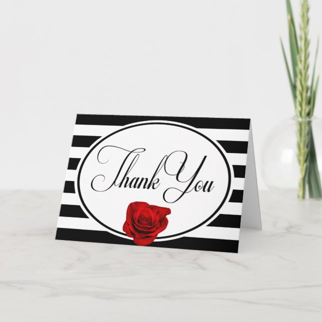 Carte de remerciement de mariage Rose rouge Noir B (Devant)