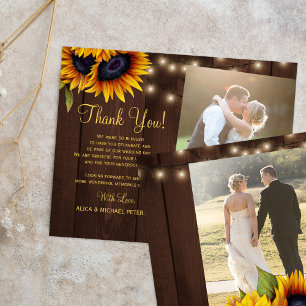 Carte de remerciement de mariage rustique avec 2 p