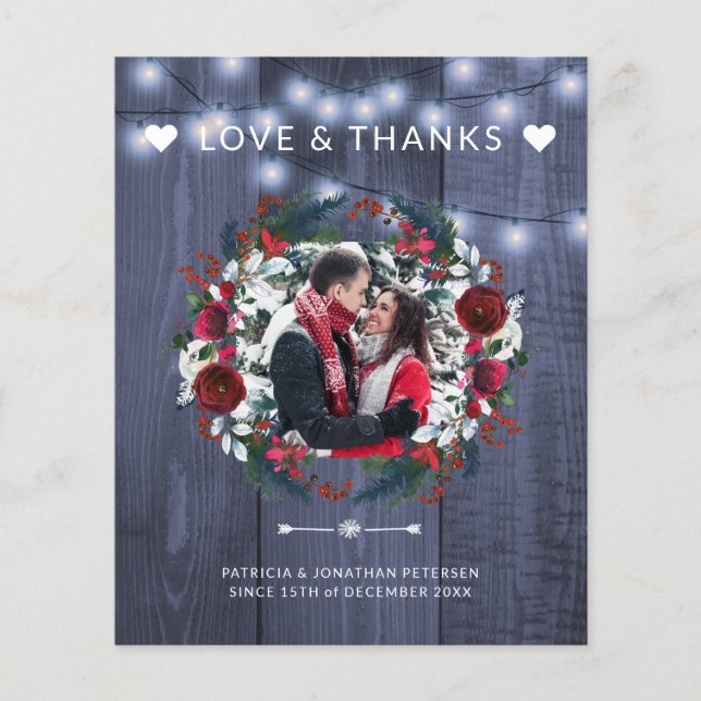 Carte de remerciement de mariage rustique et écono (Devant)