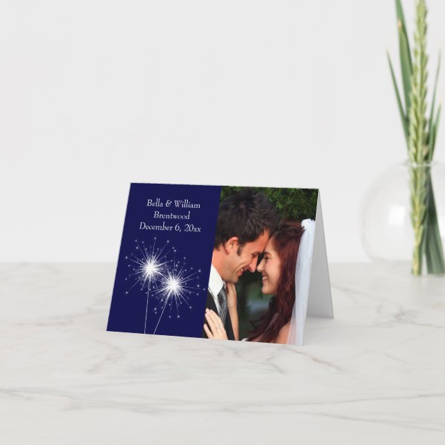 Carte de remerciement de mariage Sparkler bleue (Devant)