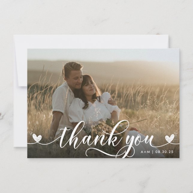 Carte de remerciement de mariage Stylish Hearts (Devant)