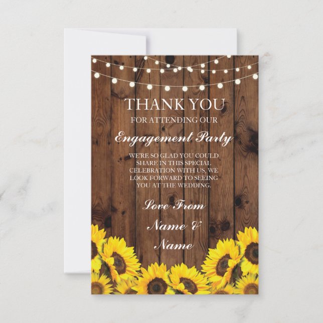Carte de remerciement de mariage Tournesols Bois R (Devant)