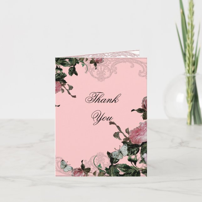 Carte de remerciement de mariage - Trellis Rose Vi (Devant)