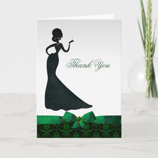 Carte de remerciement de mariage vert émeraude dam (Devant)