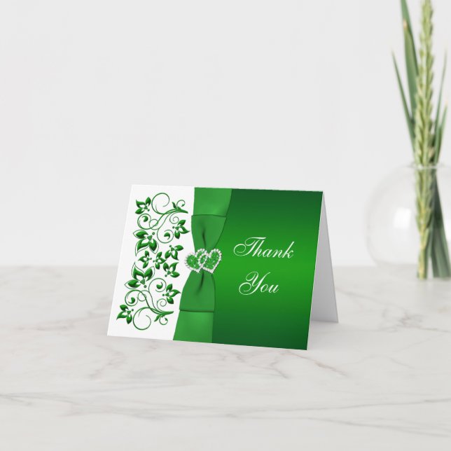 Carte de remerciement de mariage verte et blanche  (Devant)
