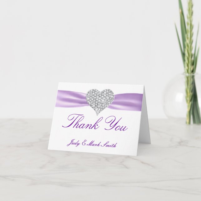 Carte de remerciement de mariage Violet Cœur de Di (Devant)