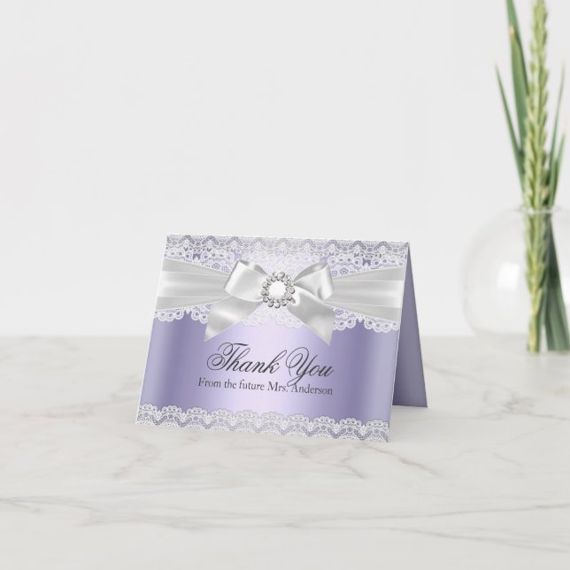 Carte de remerciement de mariage violet en dentell (Devant)