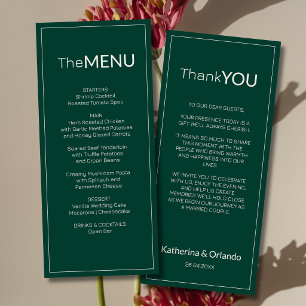 Carte de remerciement de menu de mariage Emerald O