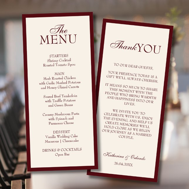 Carte de remerciement de menu de mariage minimalis (Créateur téléchargé)