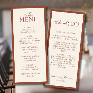 Carte de remerciement de menu de mariage minimalis
