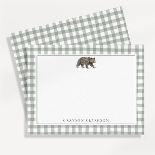 Carte de remerciement de nursery Ours Gingham Vert
