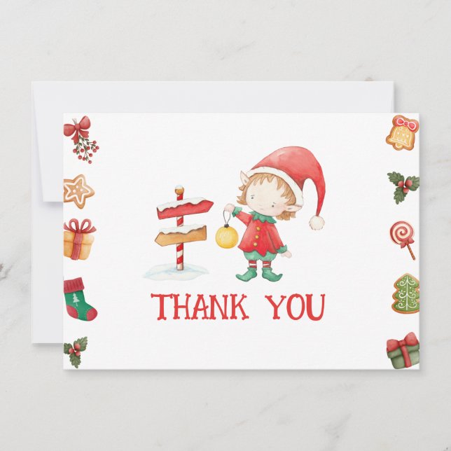 Carte de remerciement de Père Noël Elfe de Noël (Devant)