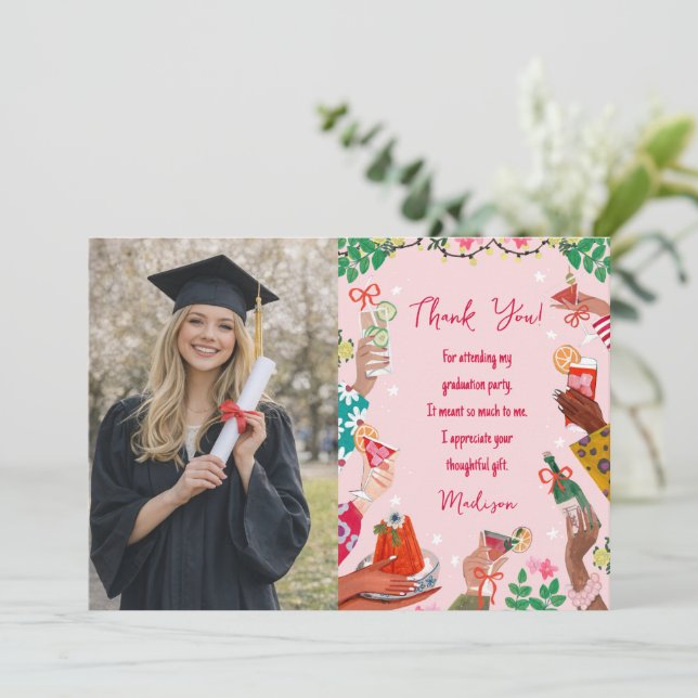 Carte de remerciement de photo de fin d'études ave (Debout devant)