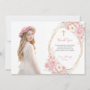 Carte de remerciement de première communion floral