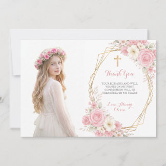 Carte de remerciement de première communion floral