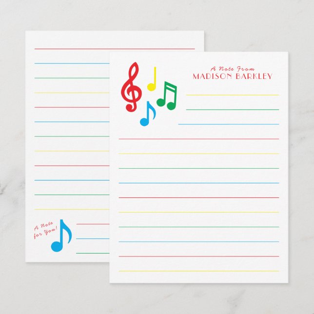 Carte de remerciement de professeur de musique not (Devant / Derrière)