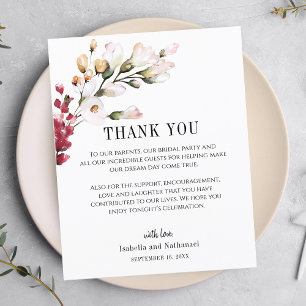 Carte de remerciement de réception de mariage Flor