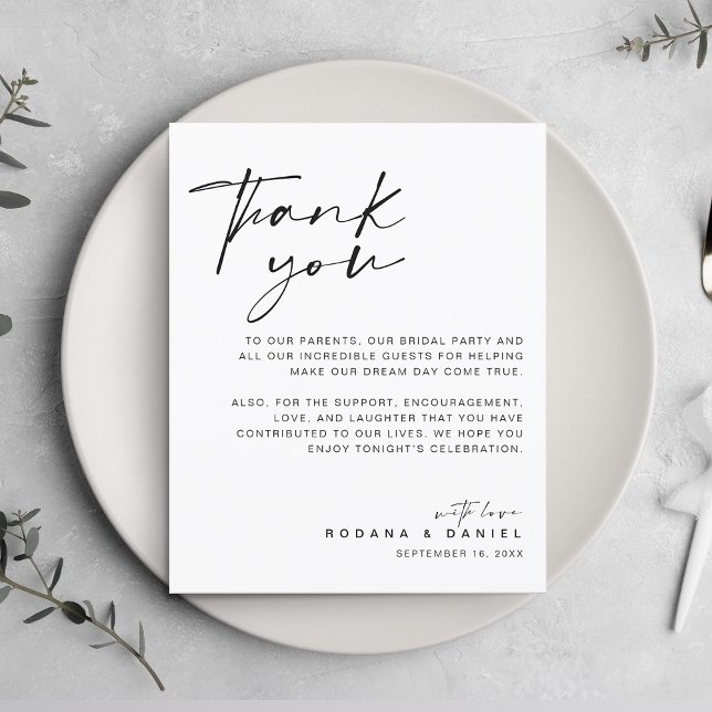 Carte de Remerciement de Réception de Mariage Mode (Modern Script Thank You Wedding Reception Card)
