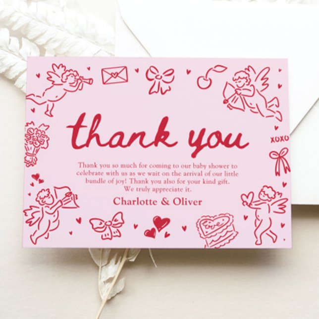 Carte de remerciement de Saint-Valentin dessinée à (Hand Drawn Valentine Sweetheart Thank you card)