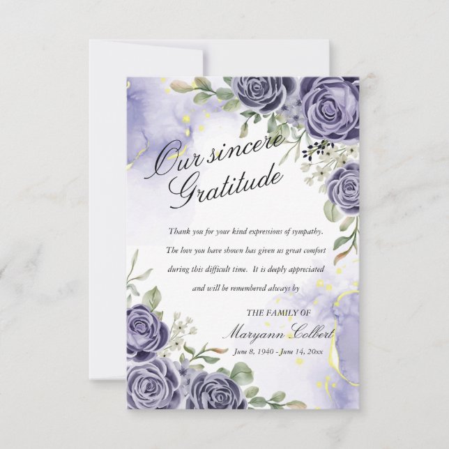 Carte de remerciement de sympathie florale indigo (Devant)