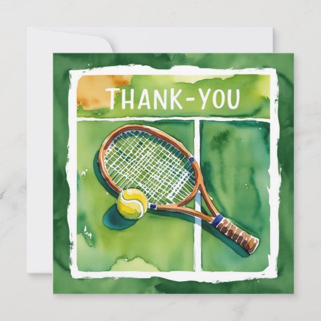 Carte de remerciement de tennis raquette et balle  (Devant)