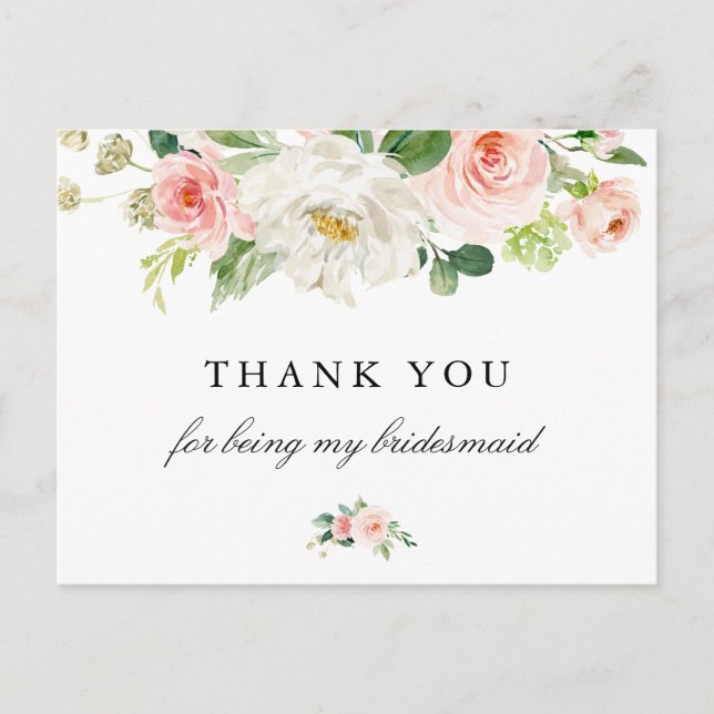 Carte de remerciement demoiselle d'honneur florale (Devant)
