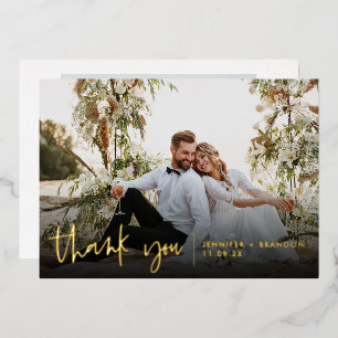 Carte de Remerciement Élégante de Mariage avec Dor
