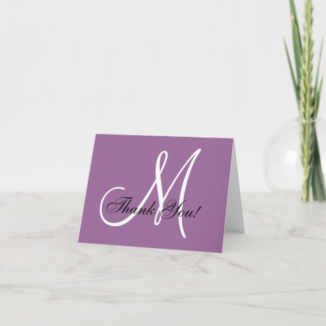 Carte de remerciement élégante Monogramme Mauve Vi (Devant)