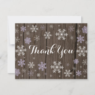 Carte de remerciement en bois rustique hiver floco