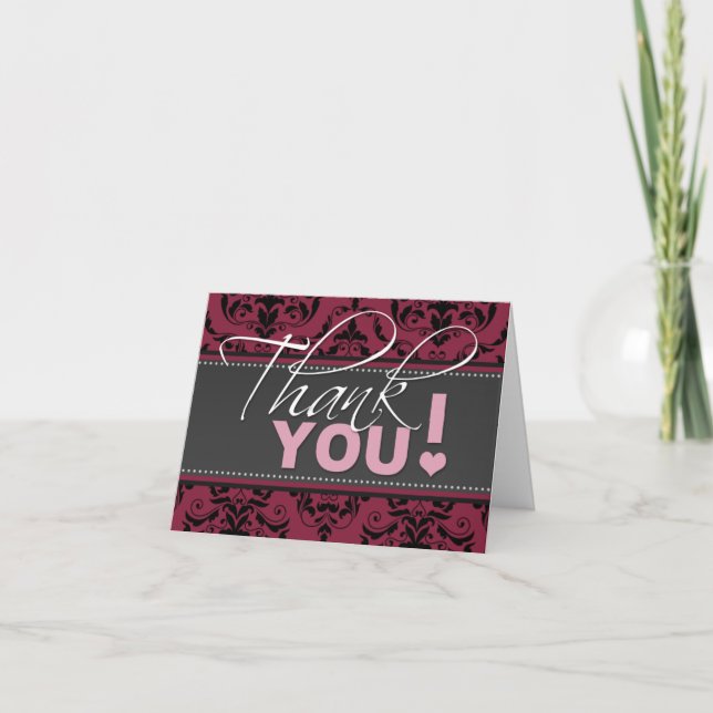 Carte de remerciement en damas framboise foncé (Devant)
