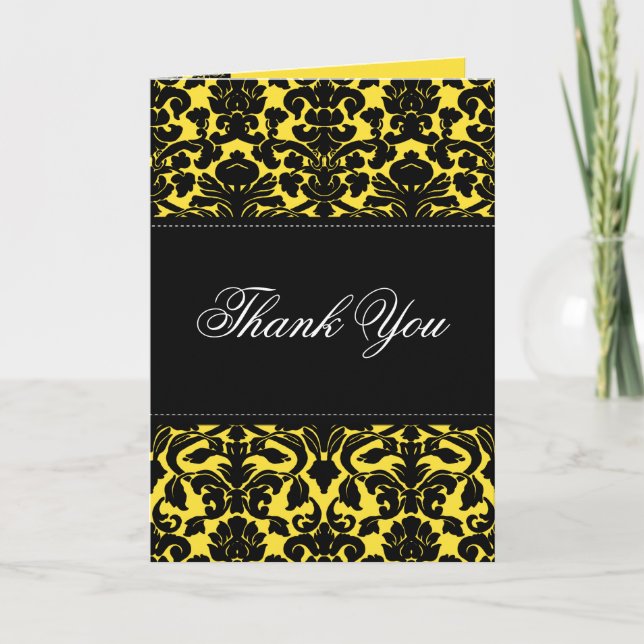 Carte de remerciement en damas jaune et noir (Devant)
