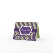 Carte de remerciement en damassé violet, vert et b