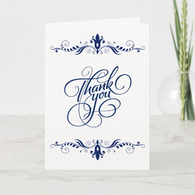Carte de remerciement en dentelle florale bleu mar (Devant)
