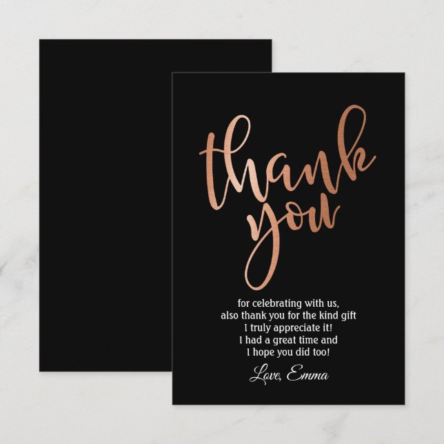 Carte de remerciement en feuille de rose gold (Devant / Derrière)