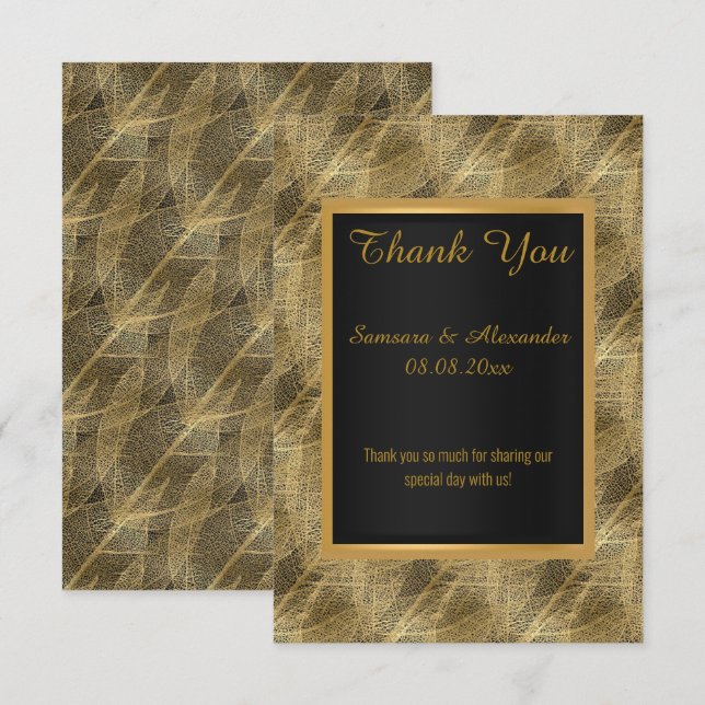 Carte de remerciement en feuille d'or noire BOTANI (Devant / Derrière)