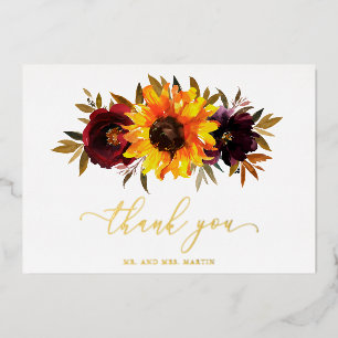 Carte de remerciement en feuille d'or pour mariage