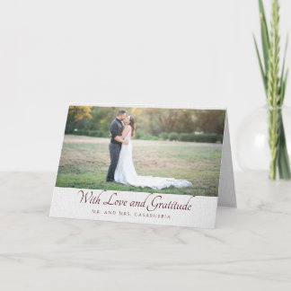 Carte de remerciement en lin blanc avec amour et g