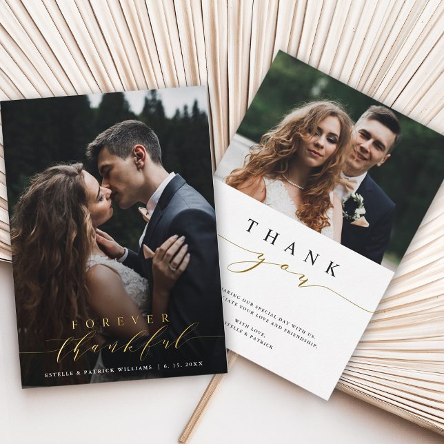 Carte de remerciement en or avec 2 photos pour tou (Front & Back)