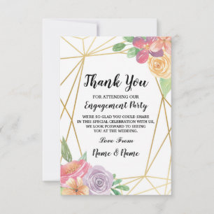 Carte de remerciement Engagement Mariage Floral Or
