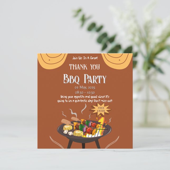 Carte de remerciement festive BBQ – Orange & Marro (Debout devant)