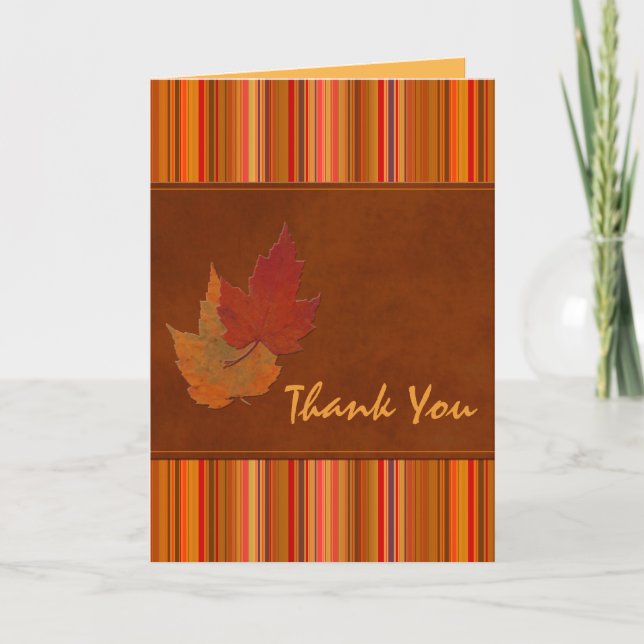 Carte de remerciement Feuilles d'automne et rayure (Devant)