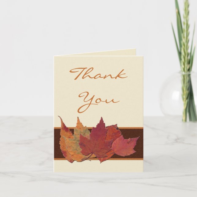 Carte de remerciement Feuilles Séchées Orange Brun (Devant)
