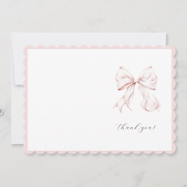 Carte de remerciement fille avec un joli nœud rose (Devant)