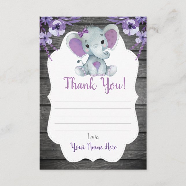 Carte de remerciement fille éléphant Shower fleurs (Devant)
