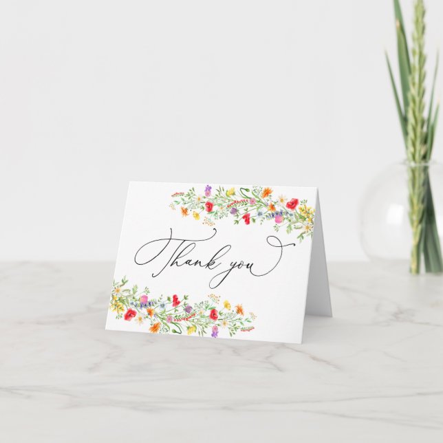 Carte de remerciement fleur sauvage élégante (Devant)