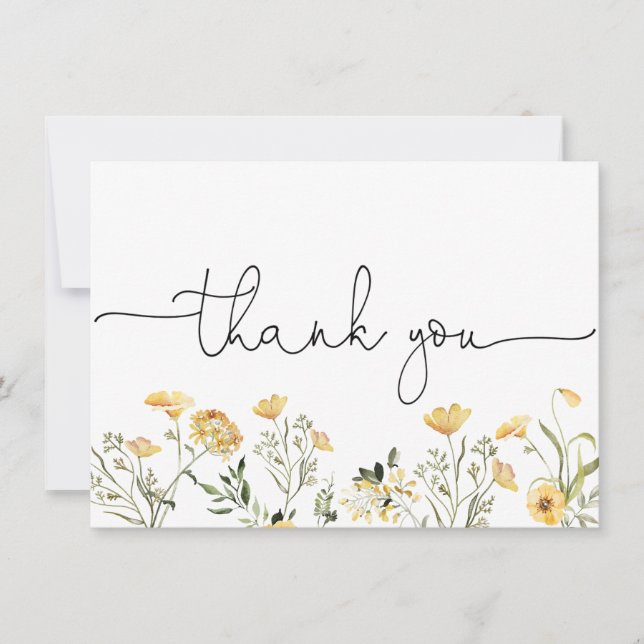 Carte de remerciement fleur sauvage jaune délicate (Devant)