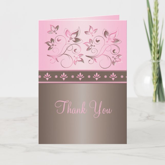 Carte de remerciement Fleurale Rose et Mocha (Devant)