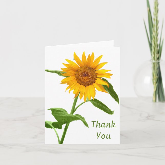Carte de Remerciement Fleurie Tournesol Jaune Vier (Devant)